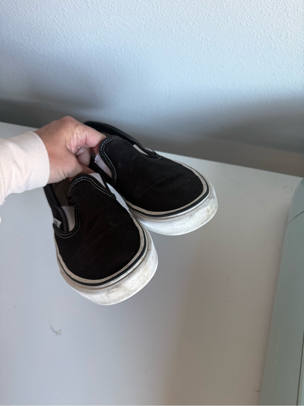 Vans Black Slip-On Canvas Loafers with White Sole